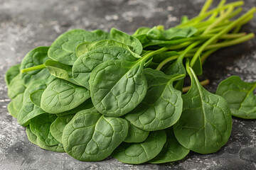 A bunch of vibrant green spinach leaves, their delicate texture contrasting beautifully with the bright backdrop, offering nutrient-rich goodness and versatile culinary uses.