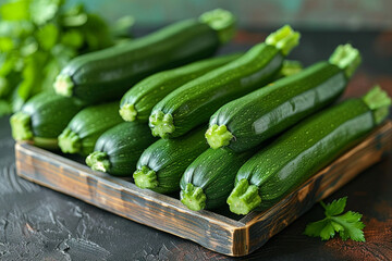 A bunch of fresh green zucchini, their smooth skins contrasting beautifully with the bright background, promising mild flavor and versatile culinary possibilities.