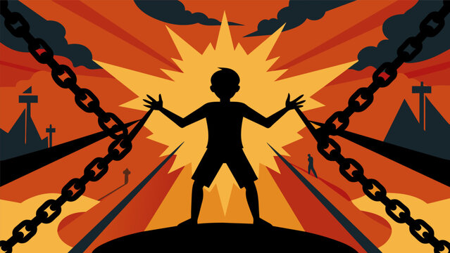 A poster featuring a silhouette of a person breaking free from chains symbolizing the journey towards freedom that is portrayed in the films of the. Vector illustration