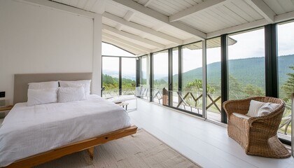 interior of a bedroom, modern living room with a window, a modern bedroom, modern architeture ,white color building structure, Ai Generate