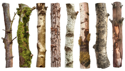 realistic tree trunks with moss and bark transparent background PNG