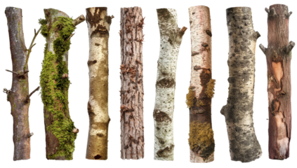 realistic tree trunks with moss and bark transparent background PNG