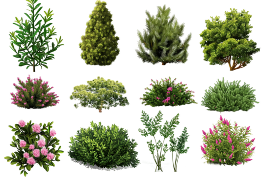 set of bush and tree transparent background PNG