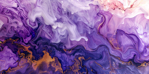 Celestial lavender marble ink swirling elegantly amidst a vibrant abstract landscape, twinkling with glitters.