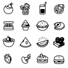 Food icon, menu icon, restaurant icon, dinner icon, kitchen icon, silhouette icon, banquet icon, bar icon, catering icon, fish icon, hamburger icon, food, cake, icon, vector, coffee, set, illustration