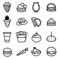 Food icon, menu icon, restaurant icon, dinner icon, kitchen icon, silhouette icon, banquet icon, bar icon, catering icon, fish icon, hamburger icon, food, cake, icon, vector, coffee, set, illustration