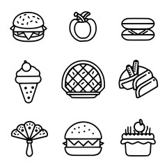 Food icon, menu icon, restaurant icon, dinner icon, kitchen icon, silhouette icon, banquet icon, bar icon, catering icon, fish icon, hamburger icon, food, cake, icon, vector, coffee, set, illustration