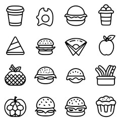 Food icon, menu icon, restaurant icon, dinner icon, kitchen icon, silhouette icon, banquet icon, bar icon, catering icon, fish icon, hamburger icon, food, cake, icon, vector, coffee, set, illustration