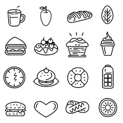 Food icon, menu icon, restaurant icon, dinner icon, kitchen icon, silhouette icon, banquet icon, bar icon, catering icon, fish icon, hamburger icon, food, cake, icon, vector, coffee, set, illustration