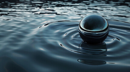 Metallic Sphere Floating on Water Surface 3D Render