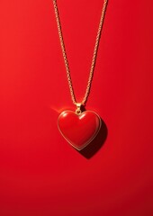 a red heart necklace on a red background