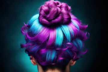 a woman with purple and blue hair