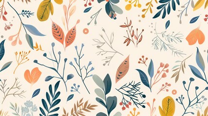 Botanical nature leaf and flower pattern vintage style background illustration design.