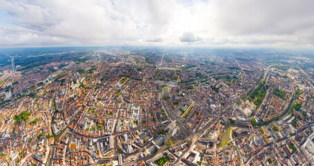 Ghent, Belgium. City center and surroundings. Residential and industrial areas. Panorama of the...