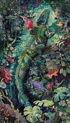 Naklejka premium In the ecosystems delicate balance, every creature and plant played a part in the living tapestry, bright water color
