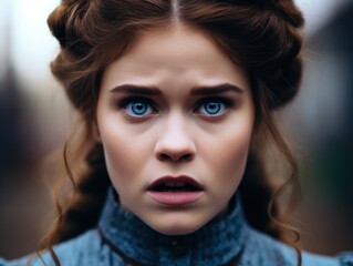 Fototapeta premium a woman with blue eyes and a blue collared shirt