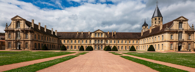 A panorama of Cluny abbey from the gardens