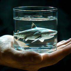 shark in glass of water, AI generated - obrazy, fototapety, plakaty