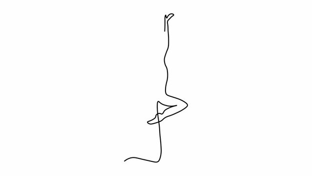 Self drawing animation with one continuous line draw, logo, abstract pose of ballet, ballerina, dancer