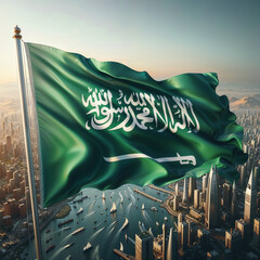  3D rendered Saudi Arabia flag, isolated on a clean background. High-quality, realistic depiction perfect for various uses, Generated by AI.