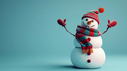 happy jolly snowman on blue background