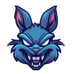 cartoon rabbit with bright blue fur and sharp teeth, creating a character that is both cute and slightly edgy