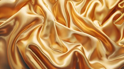 Gold fabric background, wavy yellow texture. Luxurious silky smooth fabric Ai generated  - obrazy, fototapety, plakaty