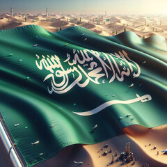  3D rendered Saudi Arabia flag, isolated on a clean background. High-quality, realistic depiction perfect for various uses, Generated by AI.
