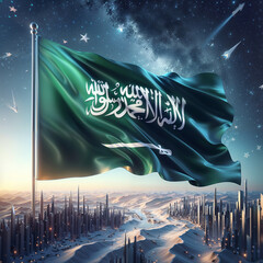  3D rendered Saudi Arabia flag, isolated on a clean background. High-quality, realistic depiction perfect for various uses, Generated by AI.