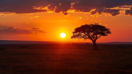 Fototapeta premium silhouette of Spectacular African sunset. world africa day. world wildlife day. world animal day