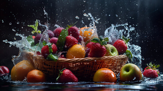 picture of fruit basket ,Fruits that were washed with water