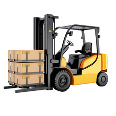 Forklift truck with loaded pallet, png isolated on transparent
