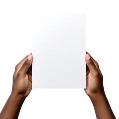 Hands holding a blank white card, png isolated on transparent