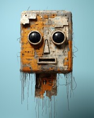 rusty robot made of scrap metal and wires