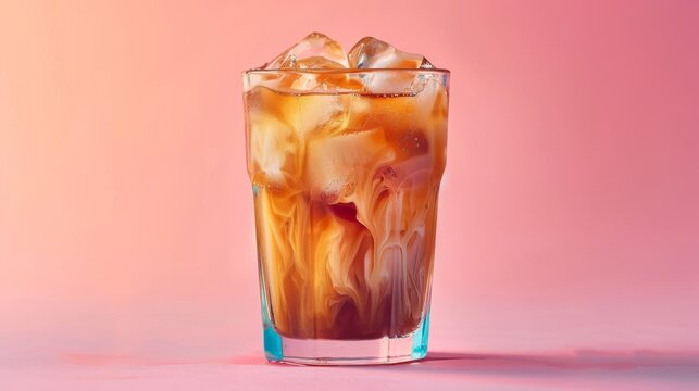 Awaken your senses with the revitalizing chill of summer iced coffee against a tranquil pastel hue,  a refreshing delight