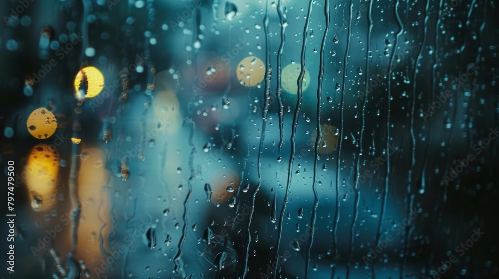 Poster Raindrops splashing on a windowpane, creating a soothing backdrop as the storm rages outside, evoking feelings of coziness.