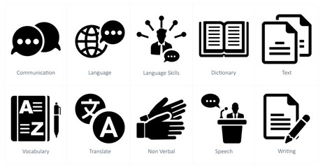A set of 10 language icons as communication, language, language skills © popcornarts