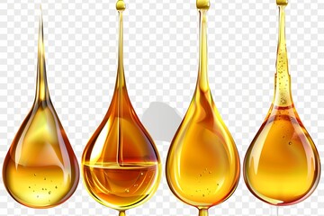 Set of oil or honey drops, viscous fluid, syrup isolated on transparent background - png cutout