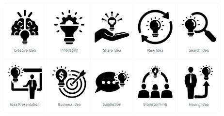 A set of 10 idea icons as creative idea, innovation, share idea - obrazy, fototapety, plakaty