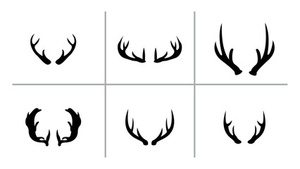 Set of Deer antlers, mammal, wild animal, wildlife, vector, illustration in black color, isolated on white background