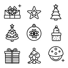 Fototapeta na wymiar christmas, hat, reindeer, snowman, bell, tree, winter, december, candle, gift, santa, celebration, icon, calendar, snowflake, star, christmas tree, candy, snow, sock, holly, merry, ball, bow, 