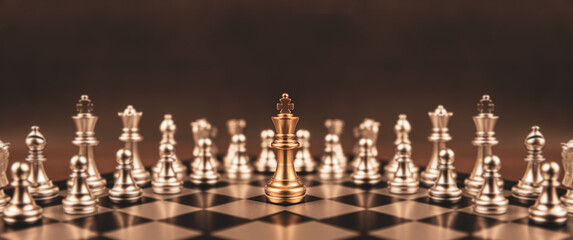 King chess with teamwork concepts of leadership to wining challenge strategy and battle fighting of business team player and risk management or human resource or strategic planning.