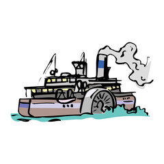 Big cartoon steamship - vector illustration isolated on a white background