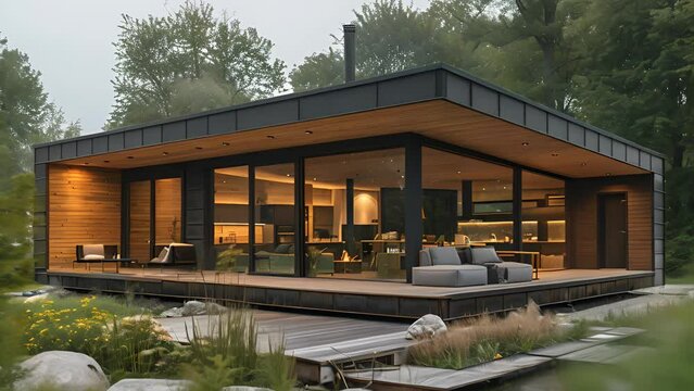DZ(101) : Video Clip Concept design of a modern one-story cabin,house or cafe on the hill . For use in structural design and As-Built Drawing.