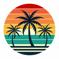 Fototapeta na wymiar Summer t-shirt design. Retro and vintage summer vibes t-shirt design with palm tree, sea beach, and sunset vector illustration.