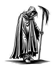 death god engraving black and white outline