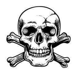 Fototapeta premium skull crossbones engraving black and white outline