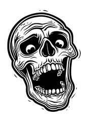 skull laugh engraving black and white outline