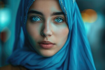 Naklejka premium Portraiture of Young Girl Model wearing Hijab.Beautiful Hijab Fashion indoor photoshoot.