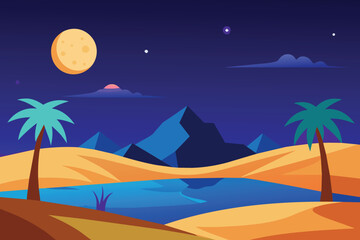 Fototapeta na wymiar Desert oasis landscape at night vector design